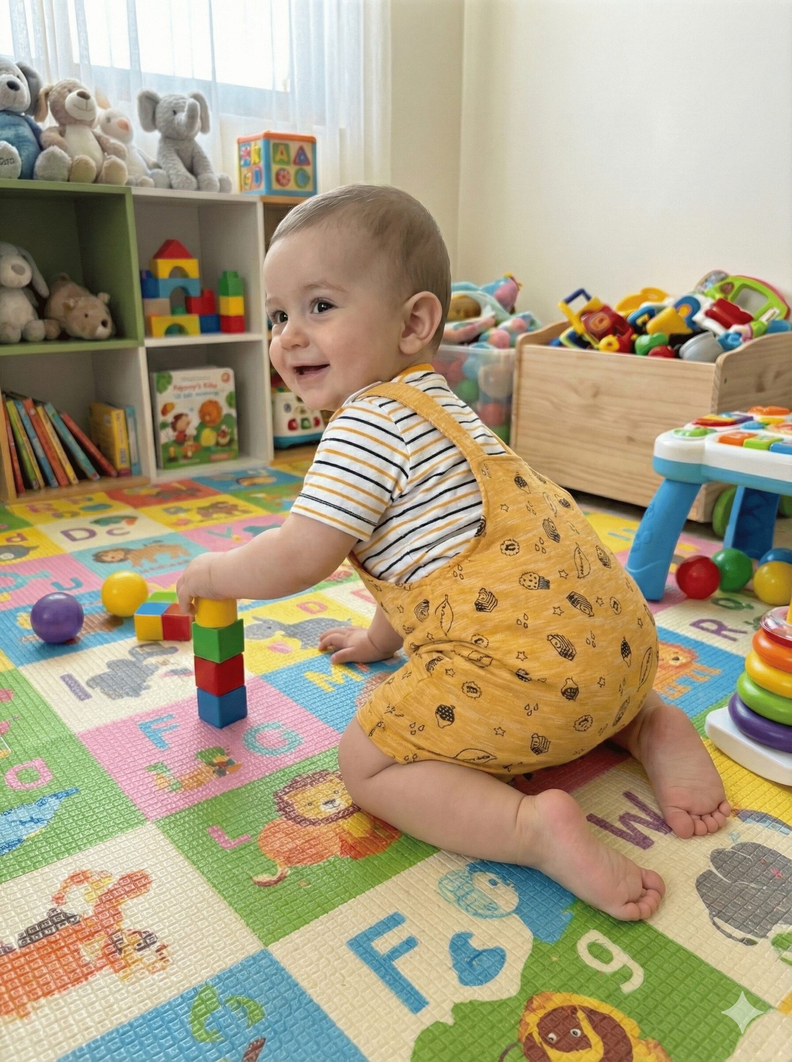 SPICE KIDS BABY Yellow Bear Shortalls & Striped Tee Set — view 2 of 3