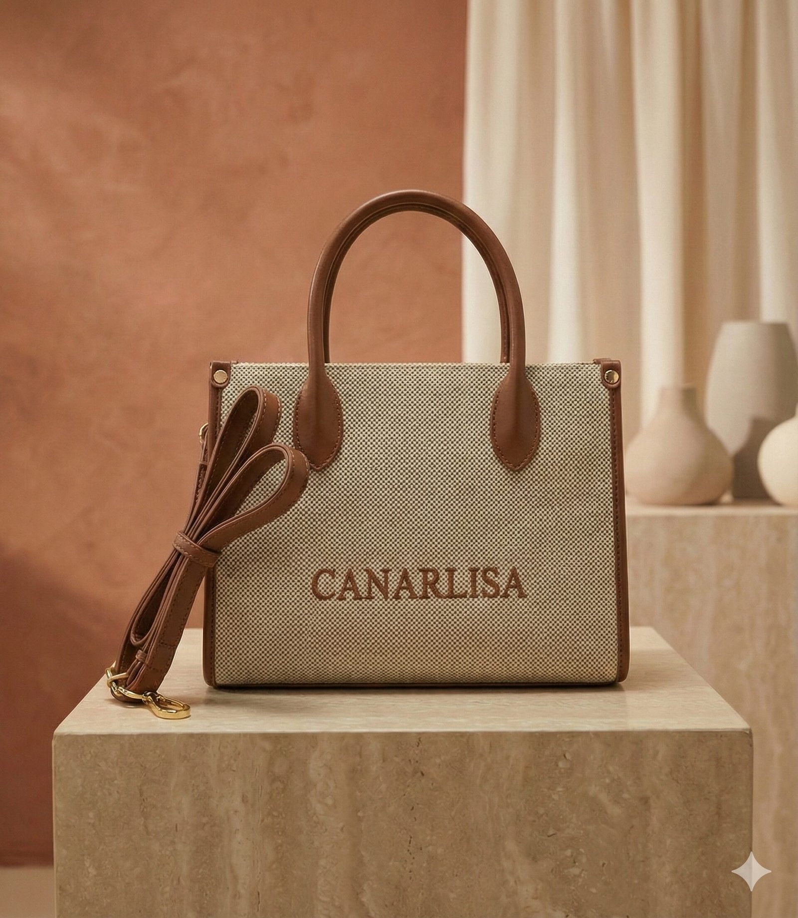 Canarlisa Two-Tone Canvas & Leather Trim Tote Bag – Brown