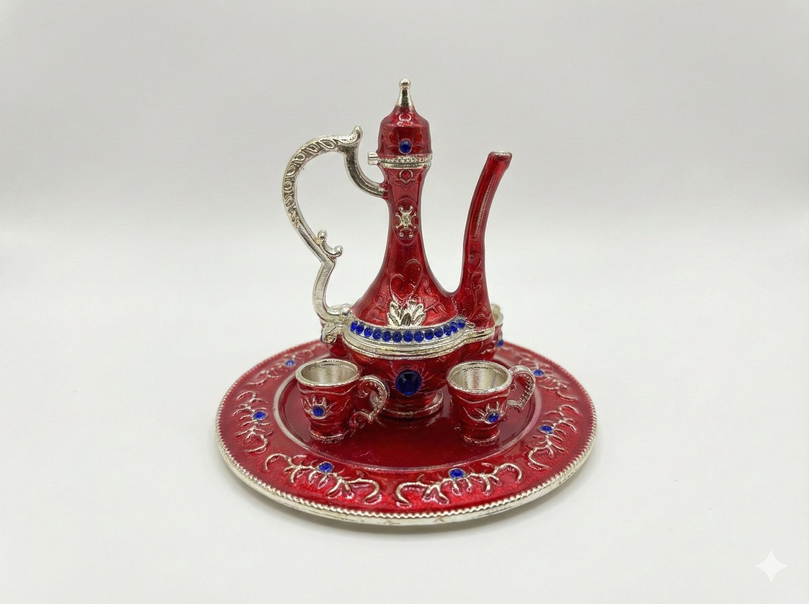 Royal Red & Silver Jeweled Arabian Tea Set Miniature