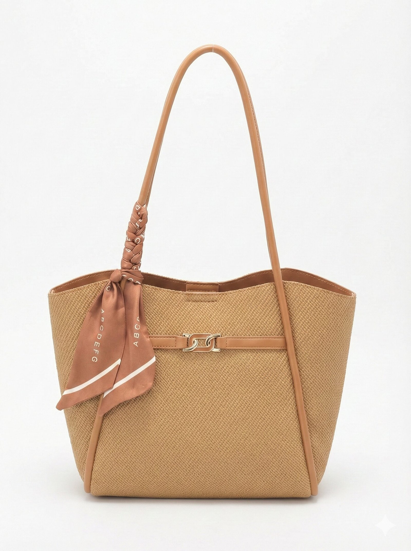Midnight Woven Texture Tote with Leopard Scarf Accent Golden Tone