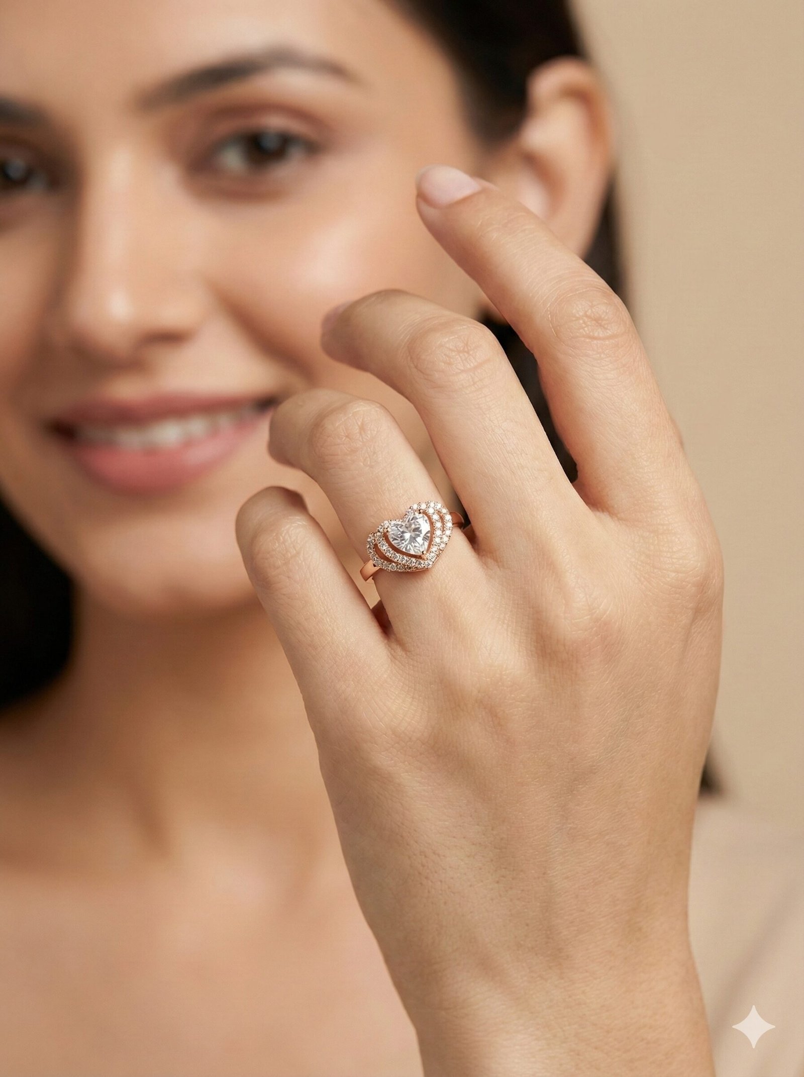 Gold Tone Double Halo Heart Ring with Clear Pave Stones — view 4 of 4