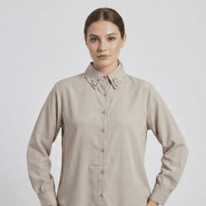 the embellished pearl & crystal collar shirt