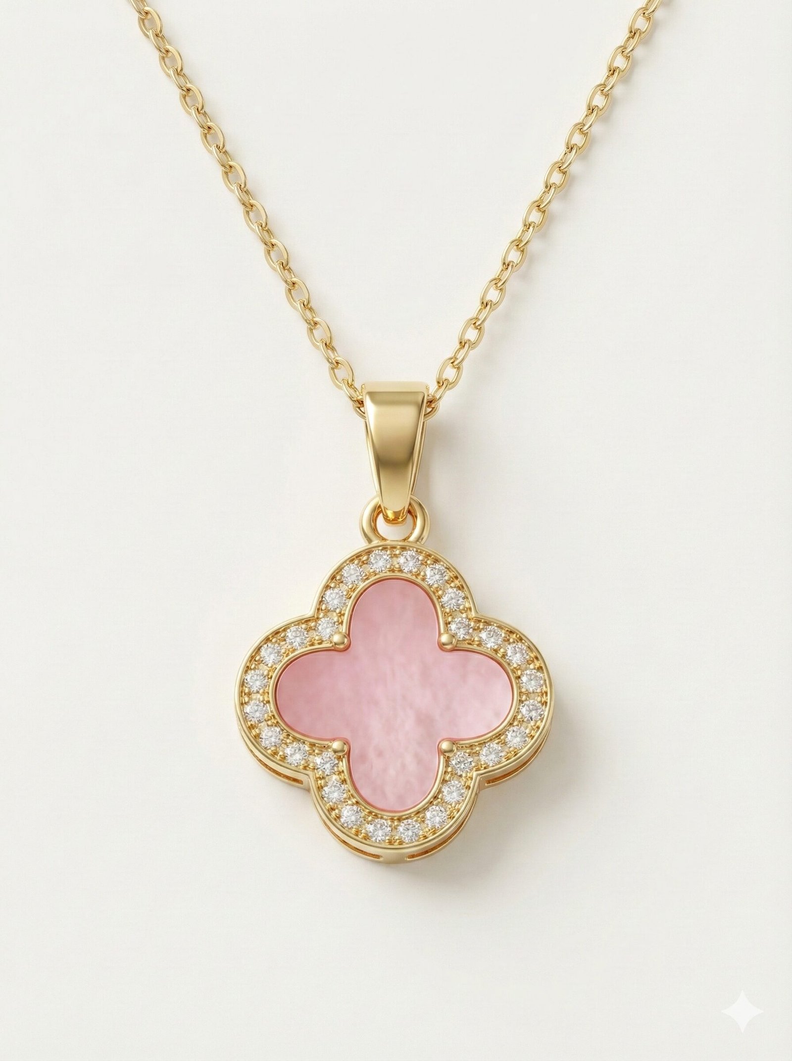 Gold-Tone Pink Clover Pendant Necklace with Crystal Halo Accent and Adjustable Link Chain — view 2 of 4