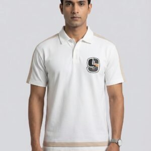 men's 'wise 9' graphic polo t shirt white & beige edition