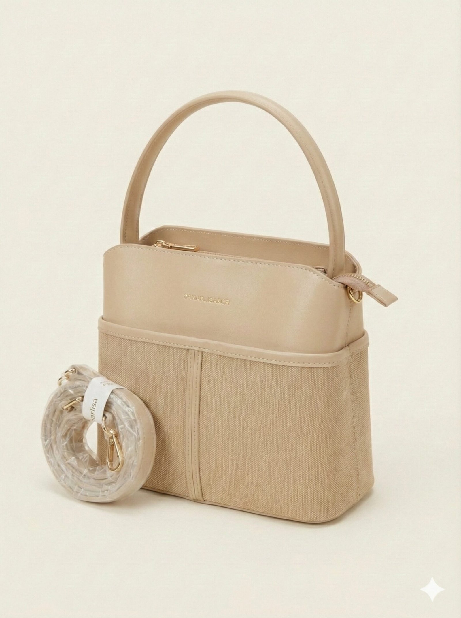 The Two-Tone Canvas & Leatherette Satchel – Sand Beige — view 2 of 4
