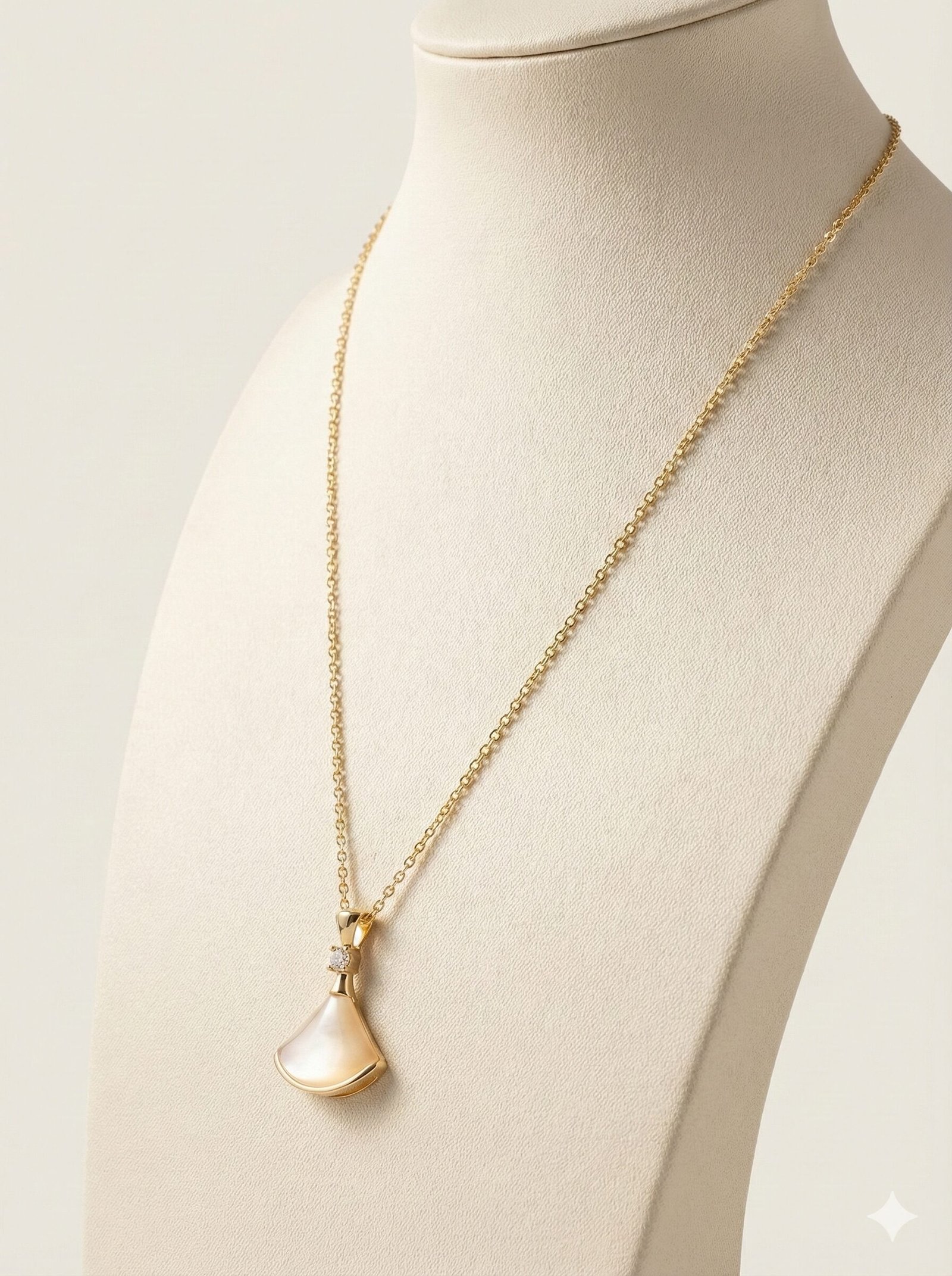 Gold-Tone Fan Motif Necklace and Earring Set with Pearlescent Inlay and Clear Stone Accents — view 3 of 4