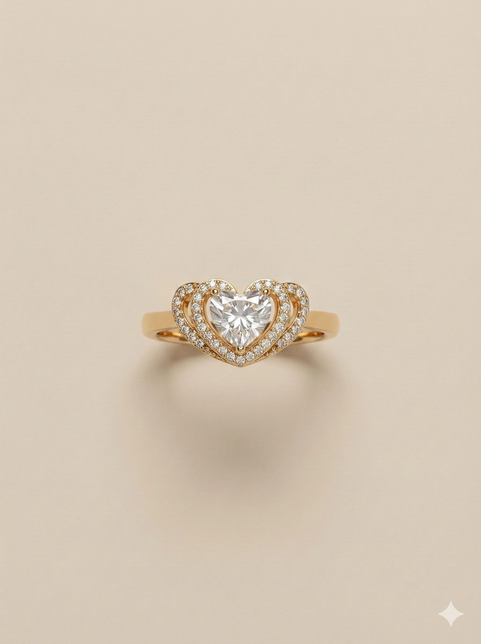 Gold Tone Double Halo Heart Ring with Clear Pave Stones — view 3 of 4