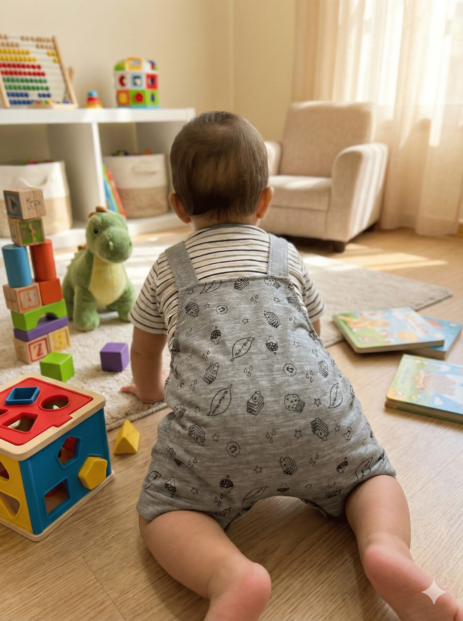 spice kids baby grey doodle bear shortalls & striped tee