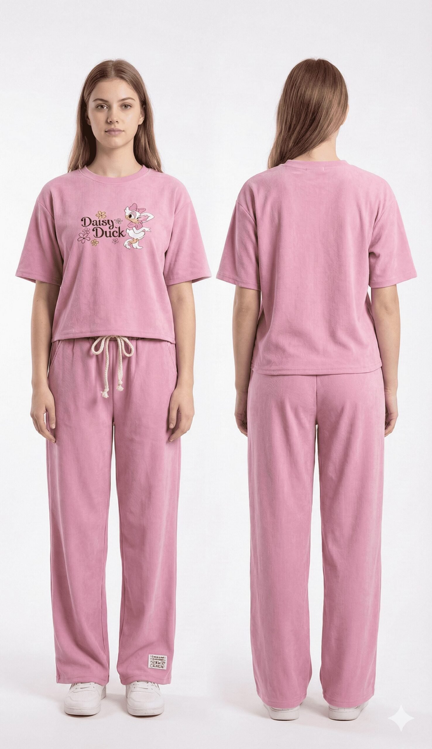 women's relaxed fit "daisy" tee & trouser duo pink color