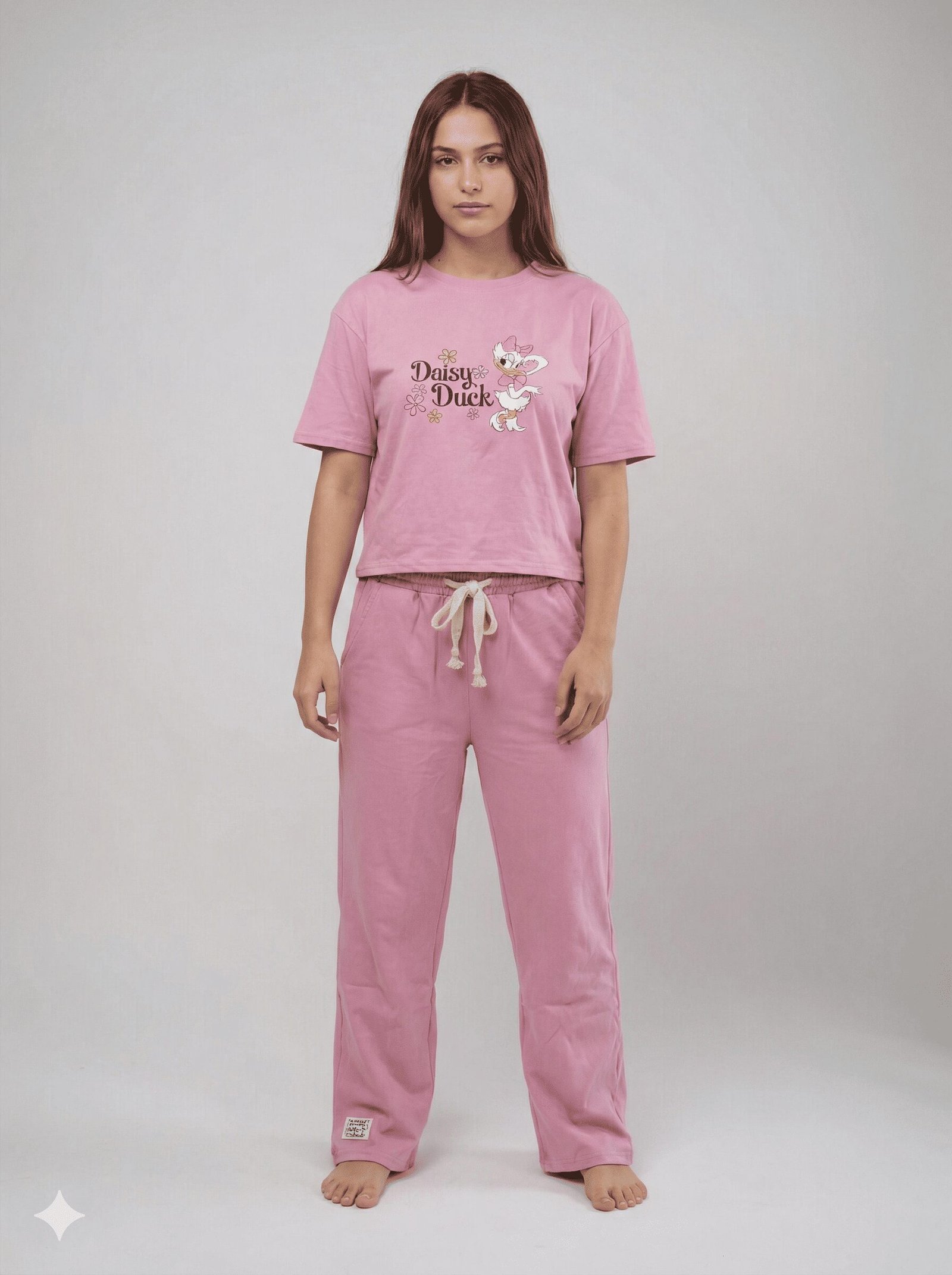 women's relaxed fit "daisy" tee & trouser duo pink color