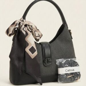 the scarf accented textured hobo – charcoal & black