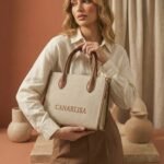canarlisa two tone canvas & leather trim tote bag – brown