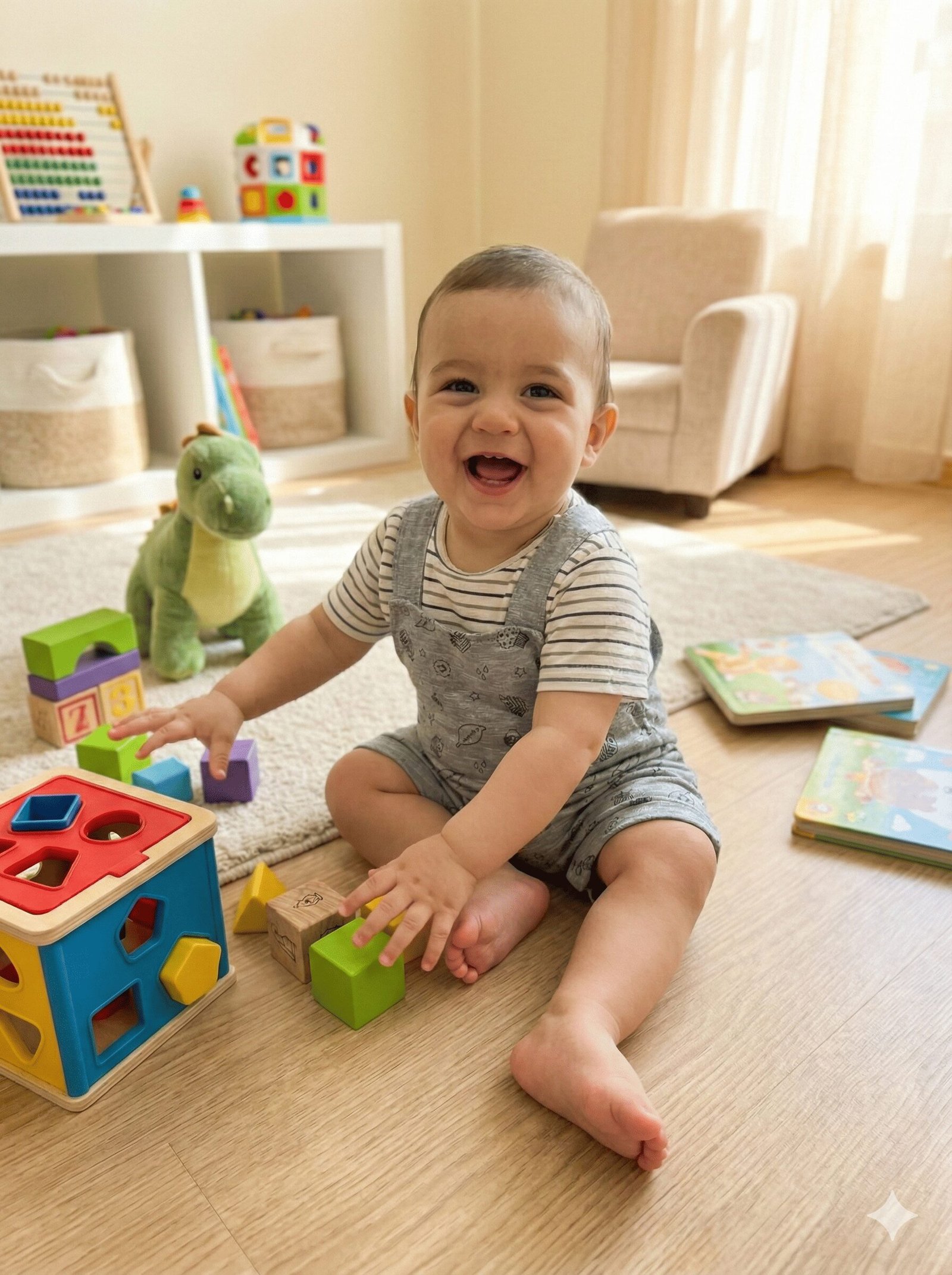 spice kids baby grey doodle bear shortalls & striped tee