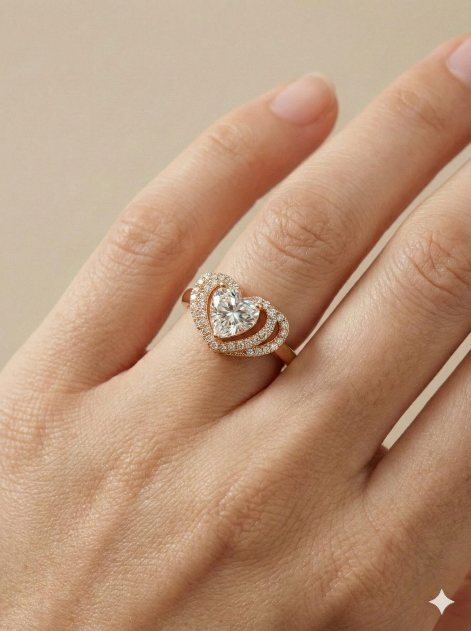Gold Tone Double Halo Heart Ring with Clear Pave Stones — view 2 of 4