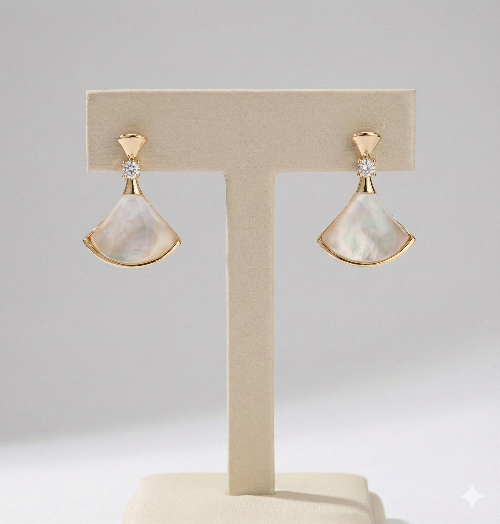 Gold-Tone Fan Motif Necklace and Earring Set with Pearlescent Inlay and Clear Stone Accents — view 2 of 4