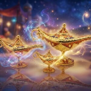 royal arabian nights 3 piece genie lamp set – vintage gold & enamel souvenir collection