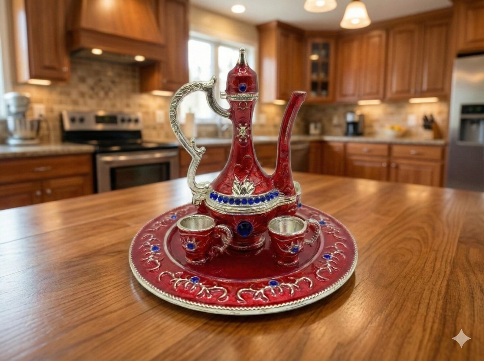 Royal Red & Silver Vintage-Style Decorative Turkish Coffee Set Souvenir