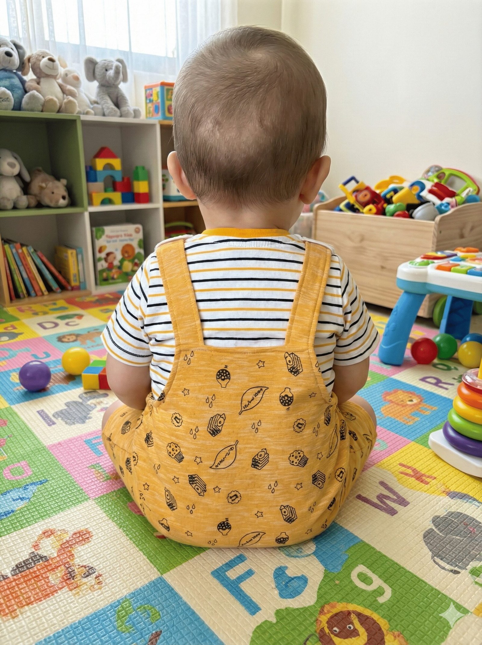 SPICE KIDS BABY Yellow Bear Shortalls & Striped Tee Set — view 3 of 3