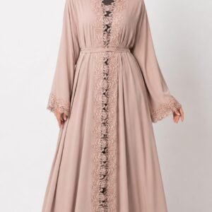Nusrath Fuka Lace Detail Abaya – Blush Beige