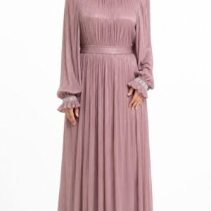 Elegant Organza Pleated Maxi Dress – Dusty Rose