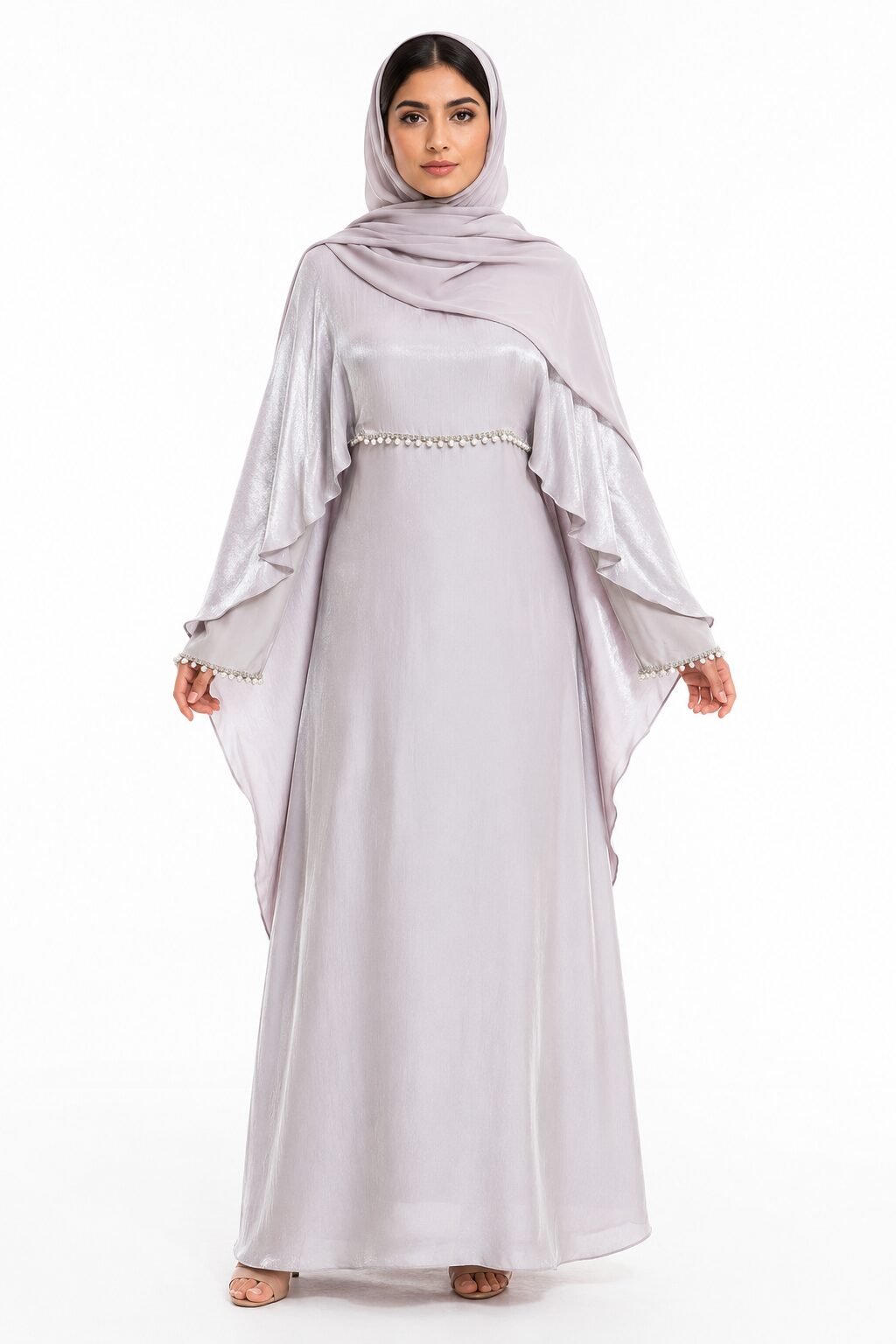 TikTok Fabric Pearl Detail Abaya Dress – Lavender Mist