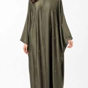 Tik Tok Fabric Embellished Kaftan Abaya – Olive Green