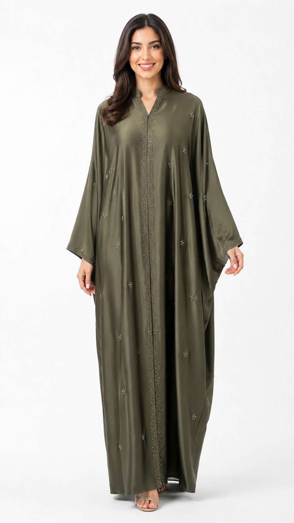 Tik Tok Fabric Embellished Kaftan Abaya – Olive Green