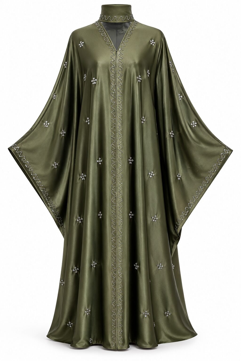 Tik Tok Fabric Embellished Kaftan Abaya – Olive Green - Image 3