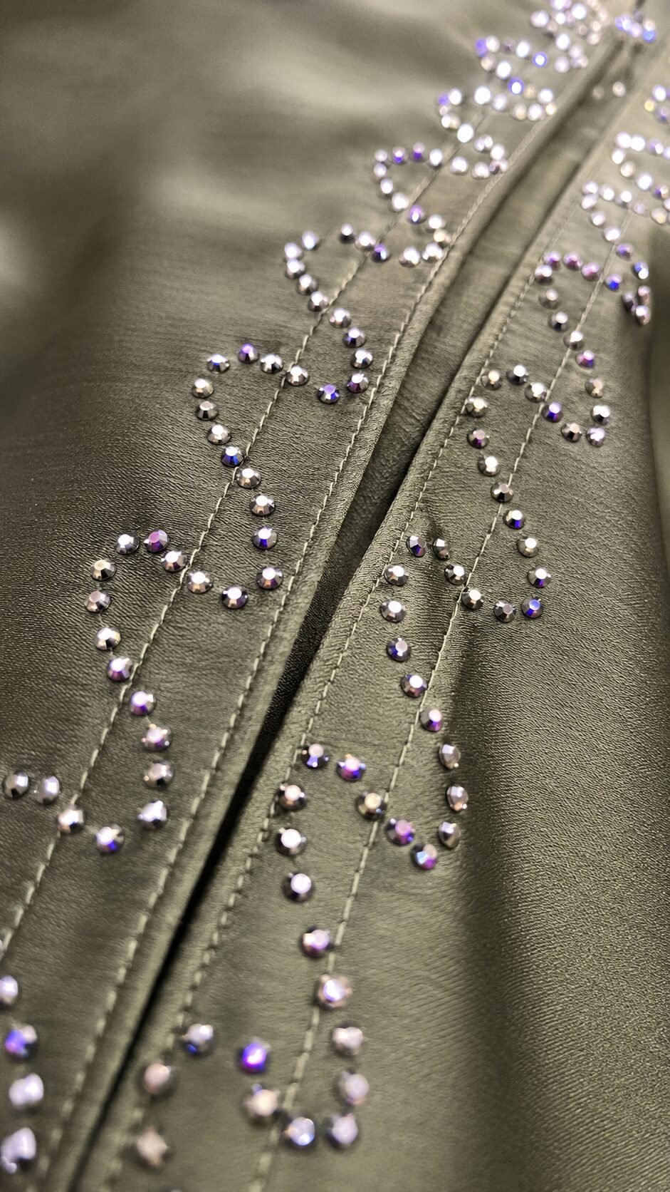Tik Tok Fabric Embellished Kaftan Abaya – Olive Green - Image 4