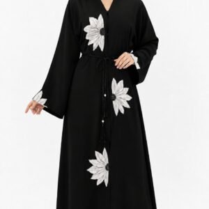 Midnight Bloom Floral Open Abaya
