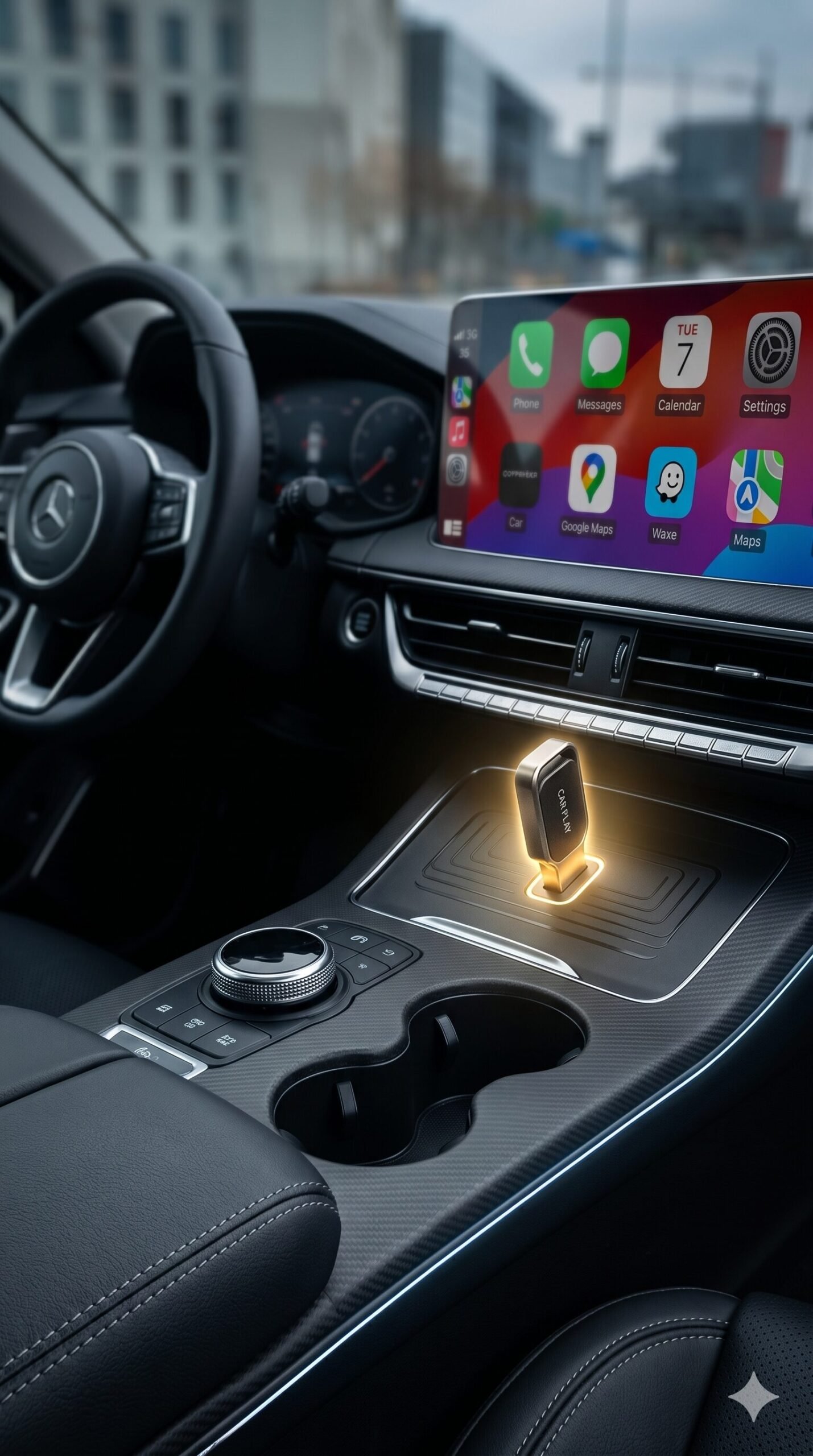 Mini Wireless Adapter CarPlay & Android Auto / Voice Assistant / Wide Compatibility / Audio Streaming / USB-C Adapter Included - Black - Image 3