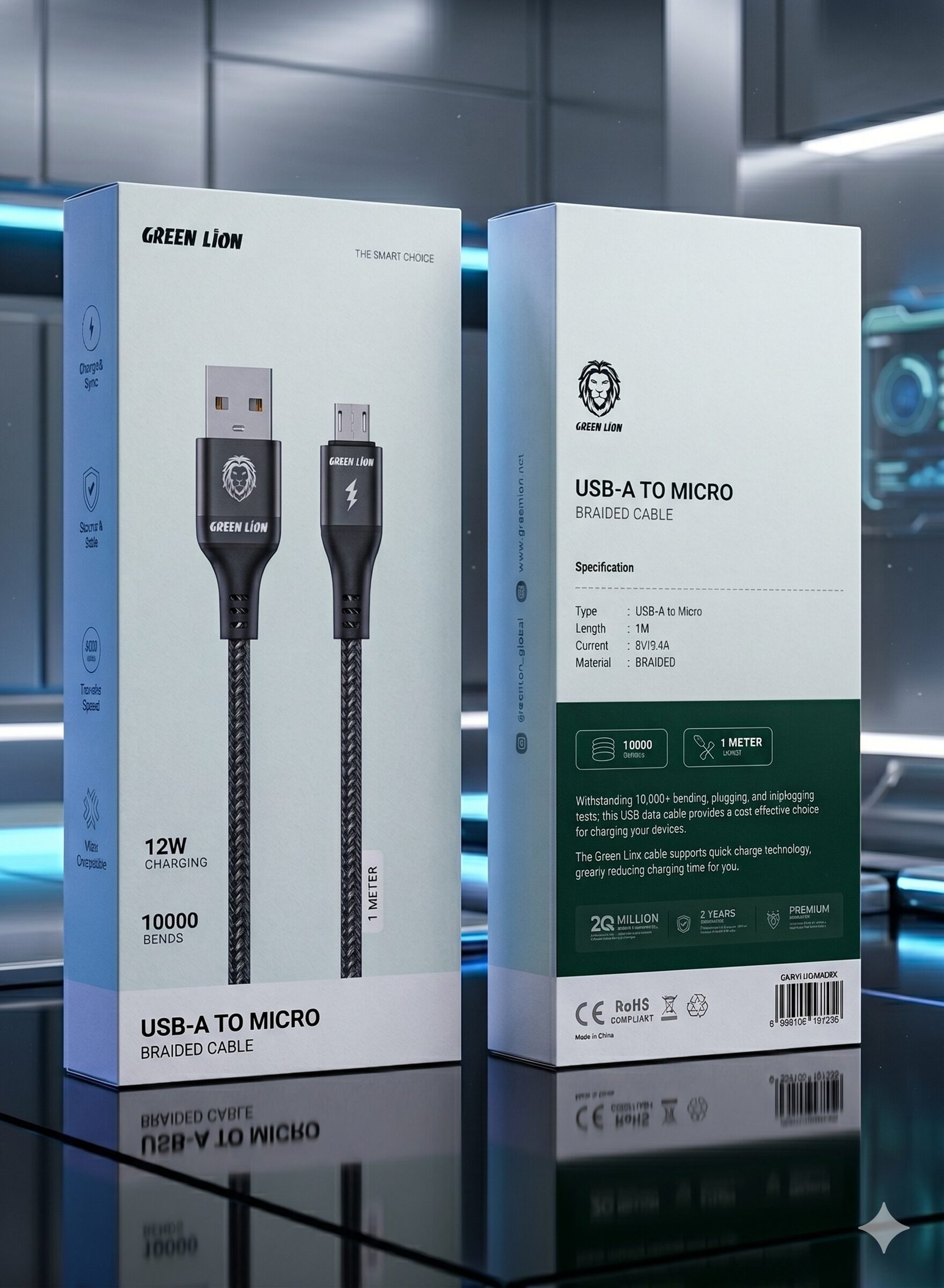 USB-A to Micro PVC Cable / 1m Cable Length / High Transfer Speed / 12W Power Charging / Secure & Safe / Wide Compatible / Charge & Sync / 10,000 Bends Life Span - Black - Image 2