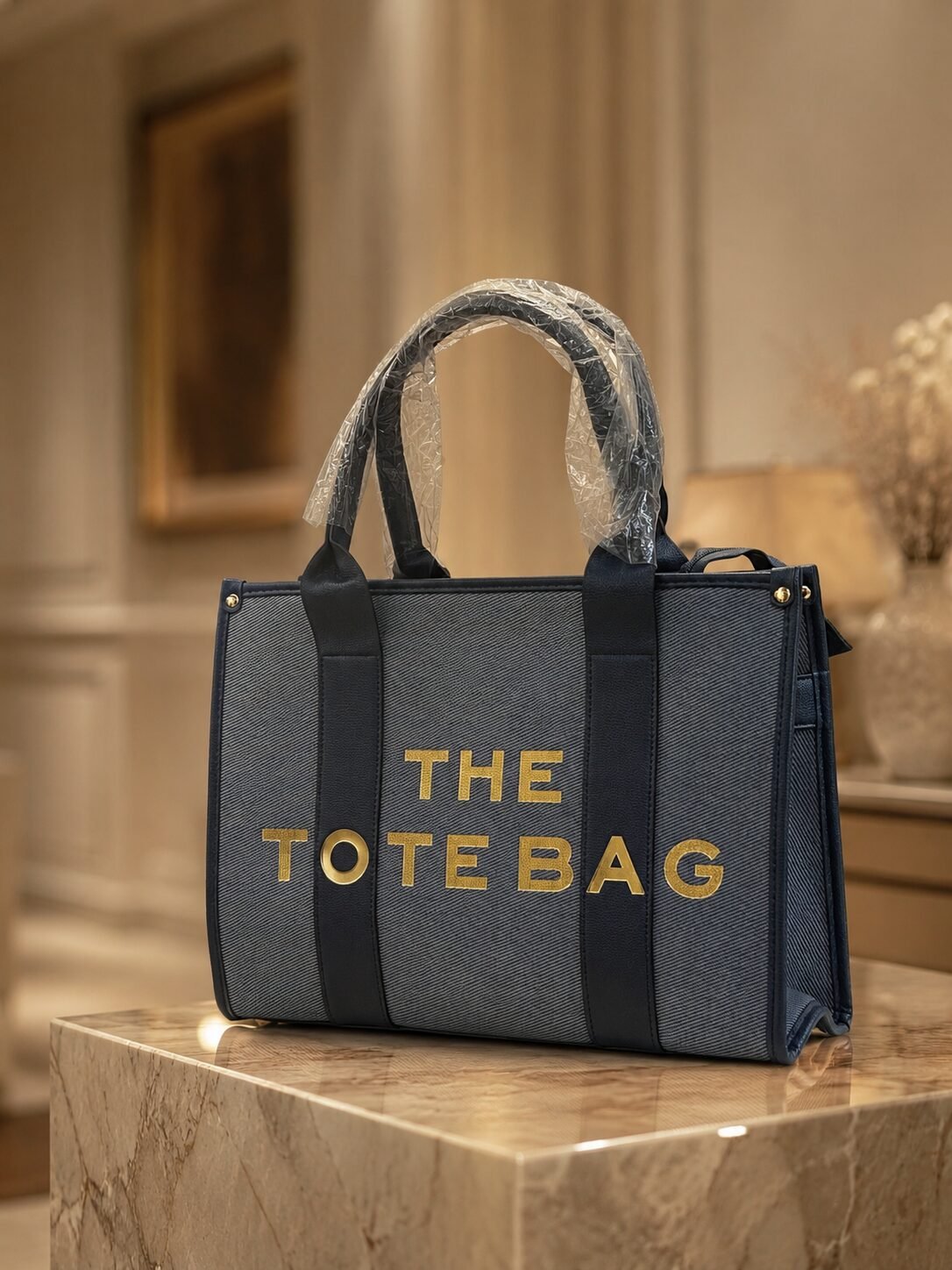 Classic Denim Statement Tote with Crossbody Strap - Image 2