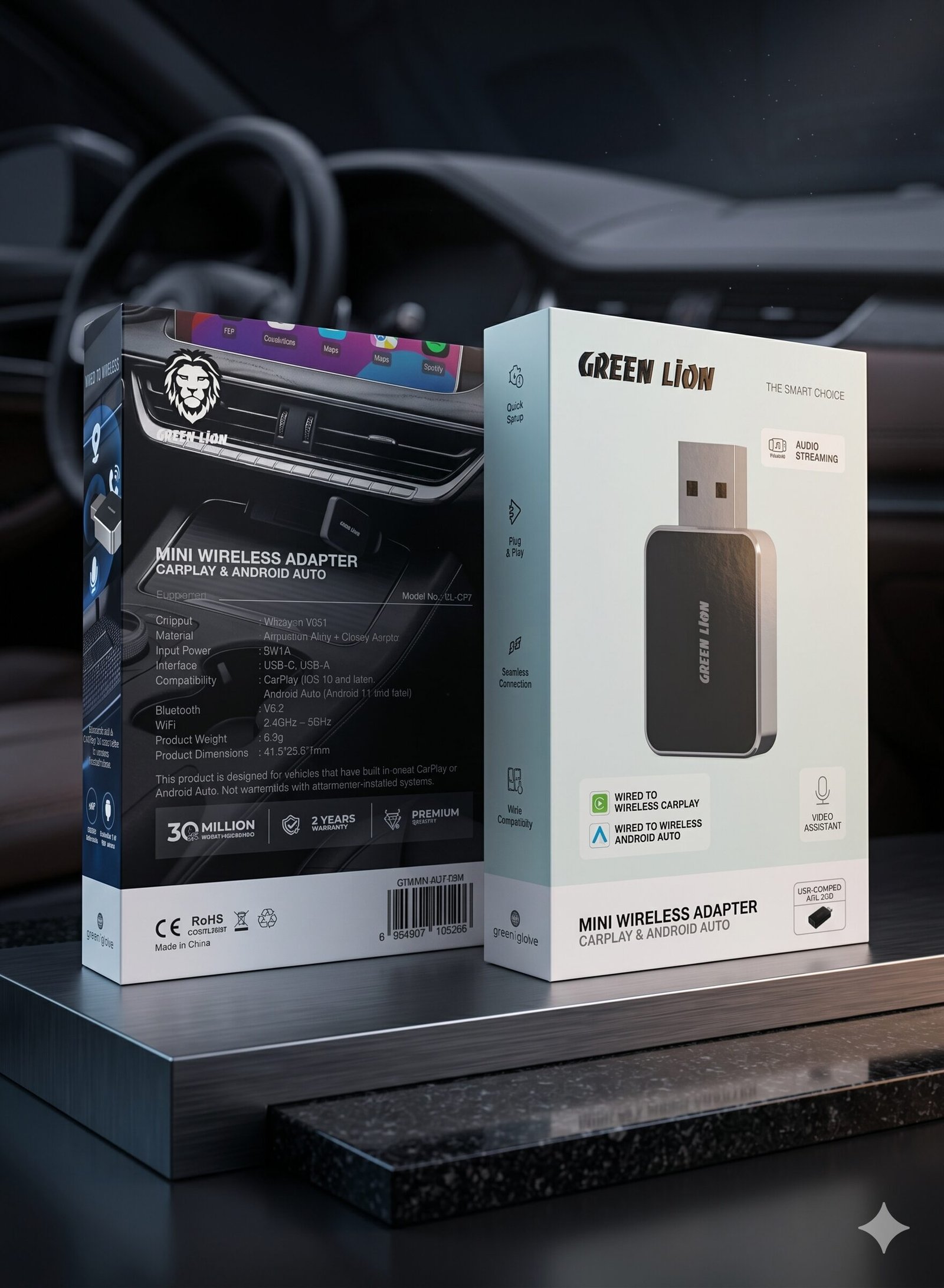 Mini Wireless Adapter CarPlay & Android Auto / Voice Assistant / Wide Compatibility / Audio Streaming / USB-C Adapter Included - Black - Image 4