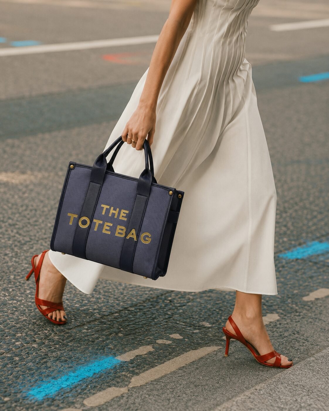 Classic Denim Statement Tote with Crossbody Strap - Image 4