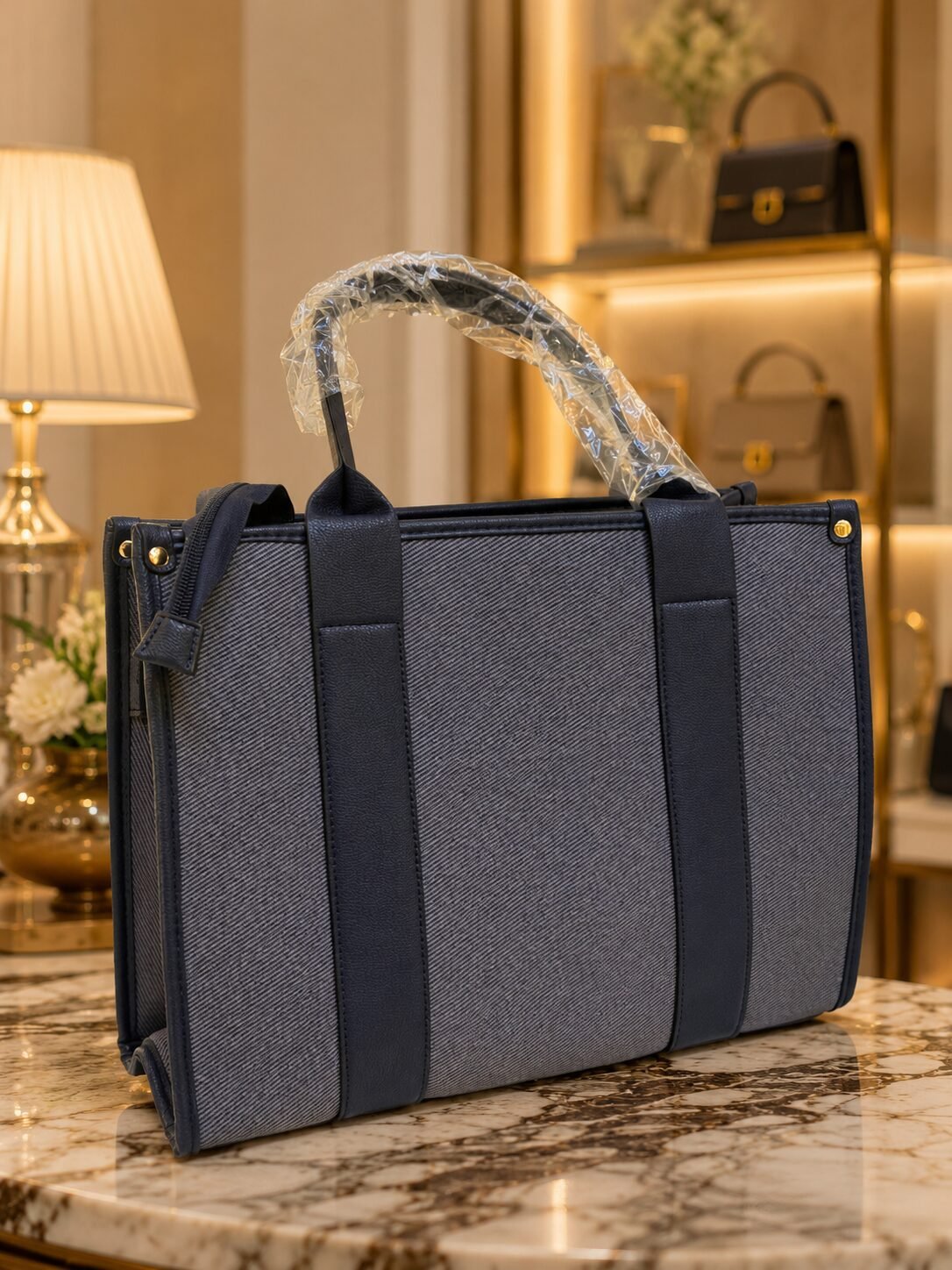 Classic Denim Statement Tote with Crossbody Strap - Image 5