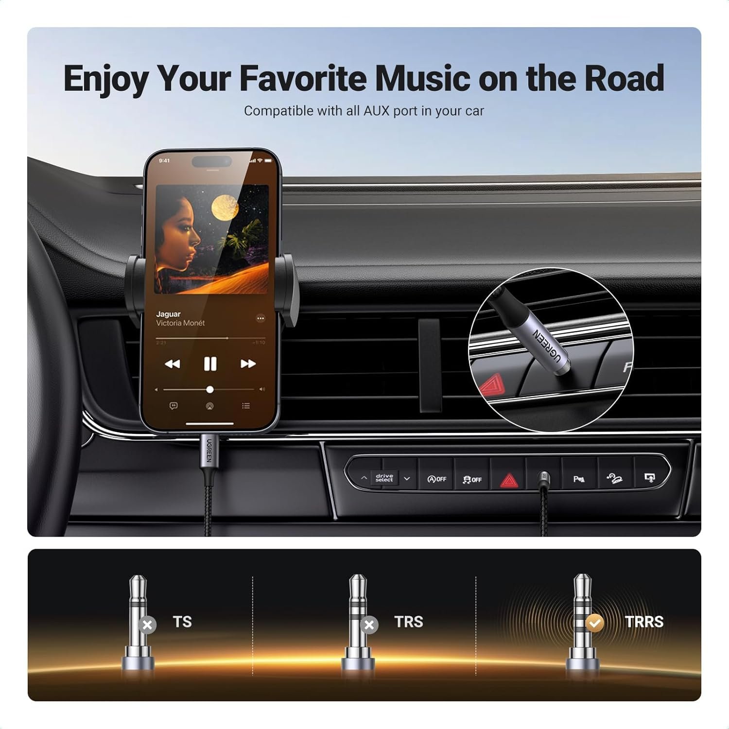 USB C Male to 3.5mm Audio Cable with DAC Chip 1M Headphone Adapter Audio Male Jack Plug Cable Car Stereo Adapter — view 5 of 8