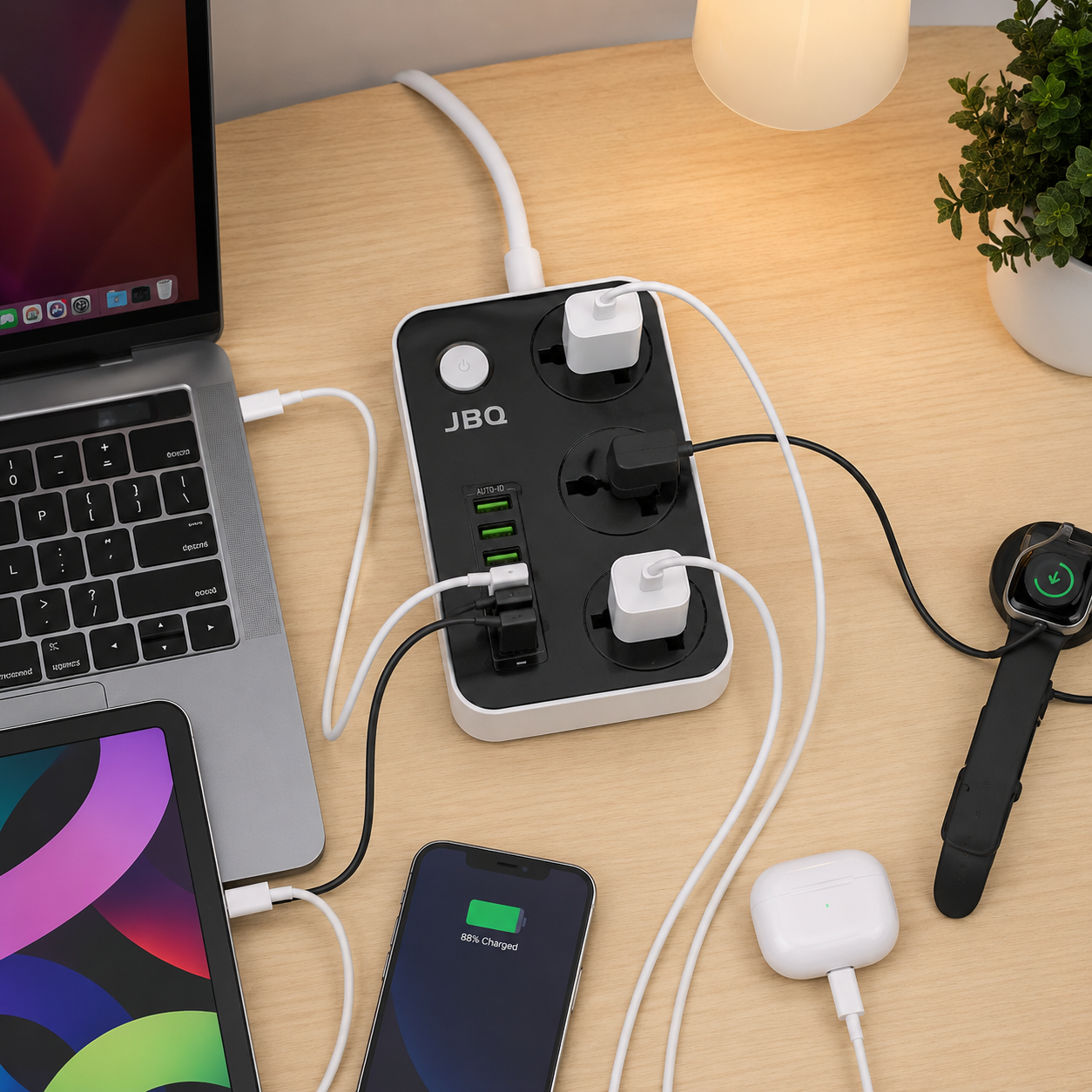 3 AC Socket USB Charger Black/Grey — view 4 of 5