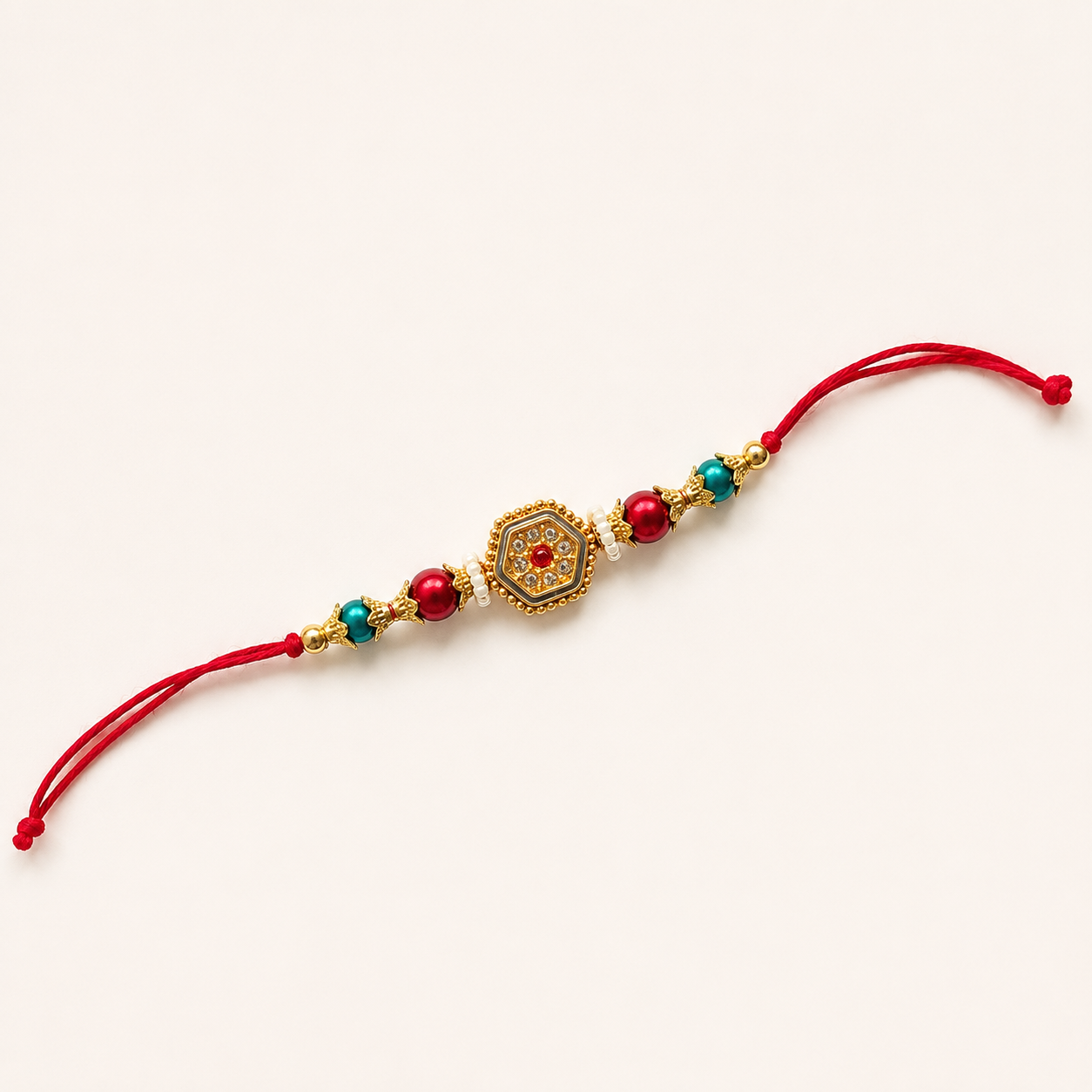 Royal Hexagon Crystal Rakhi – Premium Kundan Designer Raksha Bandhan Bracelet