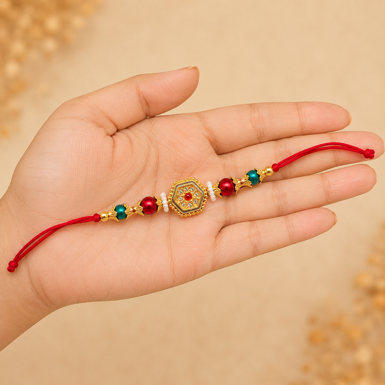 Royal Hexagon Crystal Rakhi – Premium Kundan Designer Raksha Bandhan Bracelet - Image 2