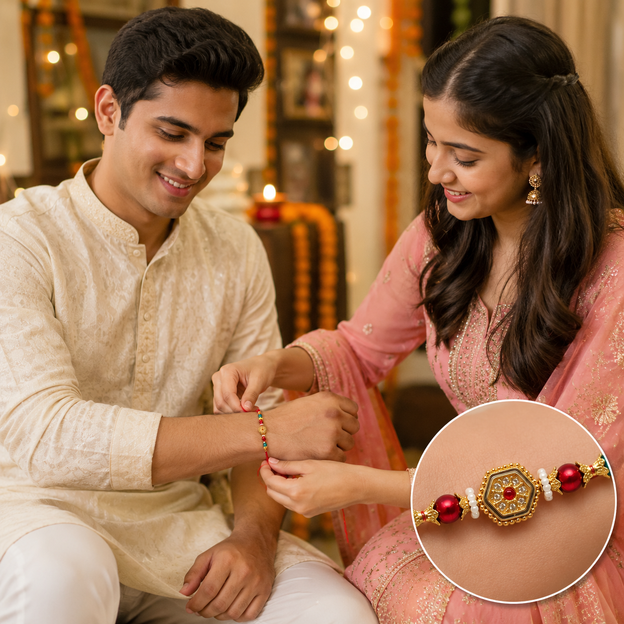 Royal Hexagon Crystal Rakhi – Premium Kundan Designer Raksha Bandhan Bracelet - Image 3