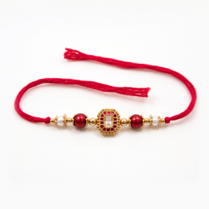 Royal Emerald Cut Kundan Rakhi – Premium Designer Raksha Bandhan Bracelet
