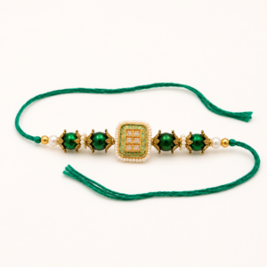 Royal Emerald Pearl Designer Rakhi – Premium Kundan Raksha Bandhan Bracelet