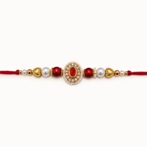 Royal Ruby Pearl Rakhi – Premium Kundan Designer Raksha Bandhan Bracelet