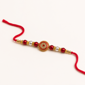 Royal Crimson Heritage Rakhi – Premium Kundan Pearl Designer Bracelet