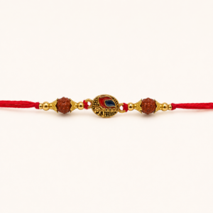 Divine Rudraksha Peacock Rakhi – Premium Spiritual Designer Rakhi