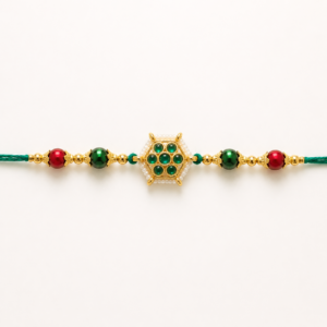 Premium Lavender Crystal & Pearl Designer Rakhi with Gold-Tone Square Centerpiece