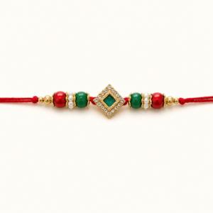 Royal Lavender Crystal & Pearl Designer Rakhi with Gold-Plated Square Charm