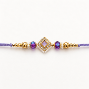 Premium Purple Crystal & Pearl Designer Rakhi with Elegant Square Centerpiece