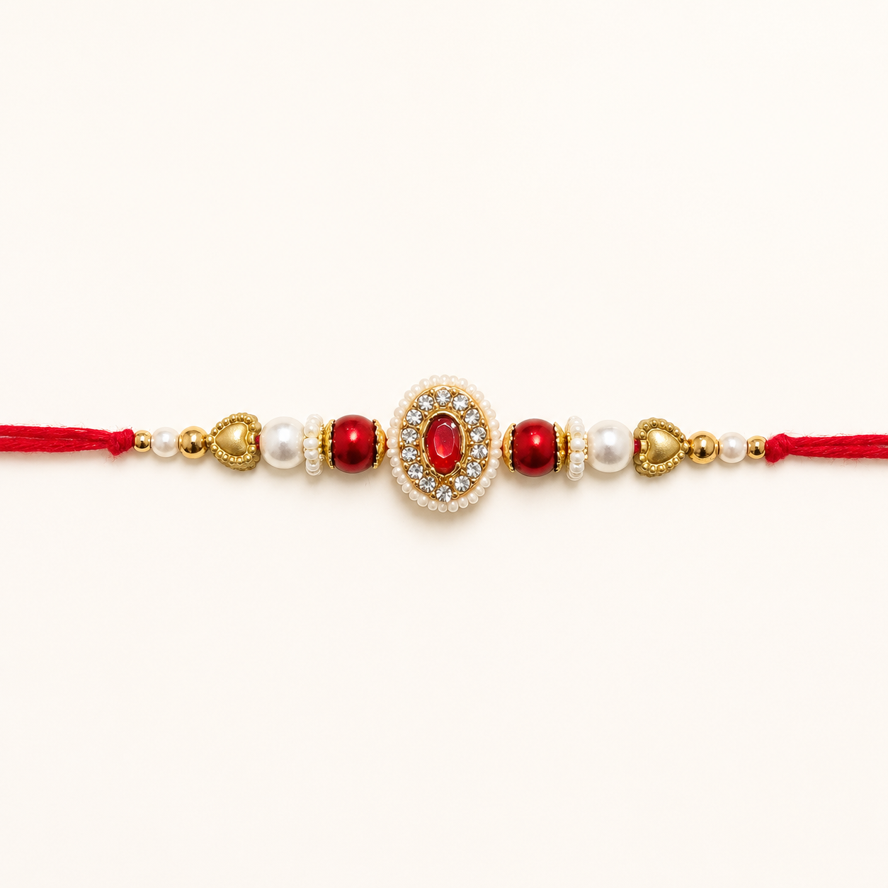 Royal Crimson Pearl Rakhi – Premium Kundan & Pearl Raksha Bandhan Bracelet